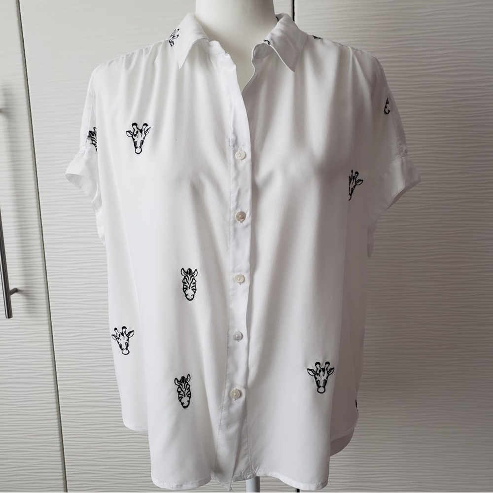 Jane and Delancey White Shirt with Black Animal Embroidery